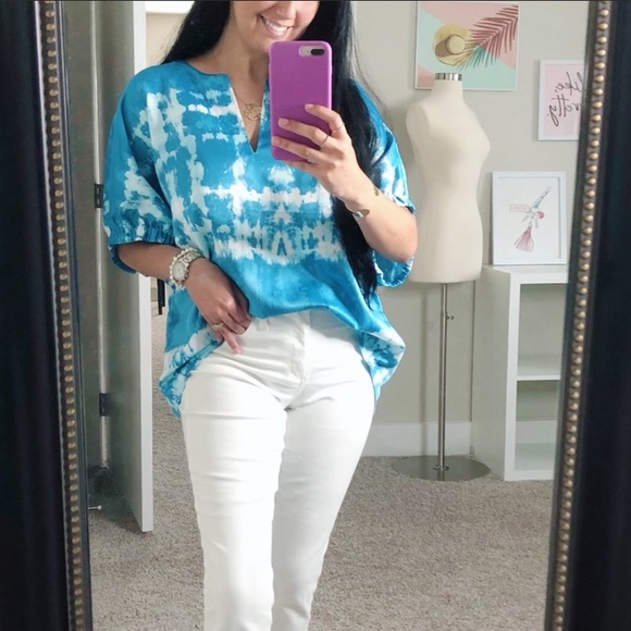 Marc New York turquoise tie dye blouse - Picture 1 of 5